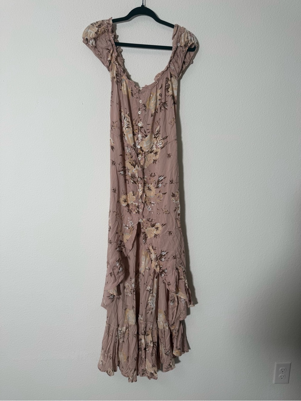 Auguste Floral Ruffle Button Front High Low Midi Dress Pink Beige AU 10 / US 6